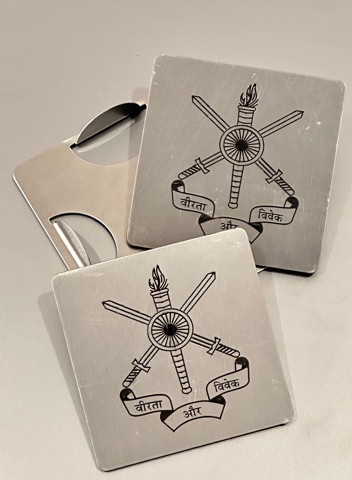 IMA ETCHED COASTERS IN STEEL (Min order 04 pcs)